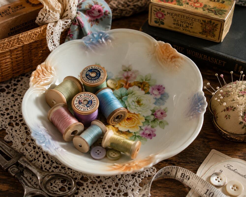 Vintage Germany Porcelain Floral Bowl Scalloped Pastel Flower Serving Dish